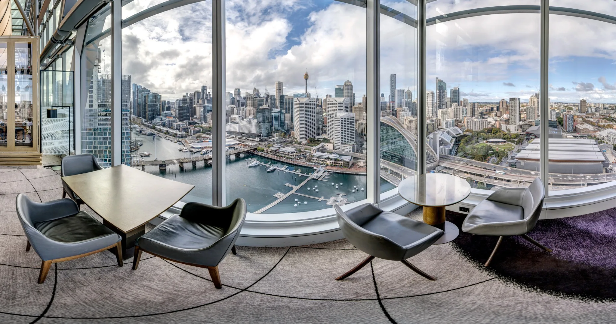 360-degree capture of an Accor hotel boardroom overlooking Sydney's Darling Harbour