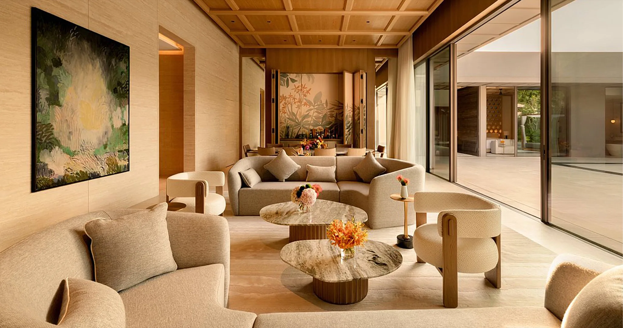 Luxury Accor hotel lounge interior with soft furnishings and artwork