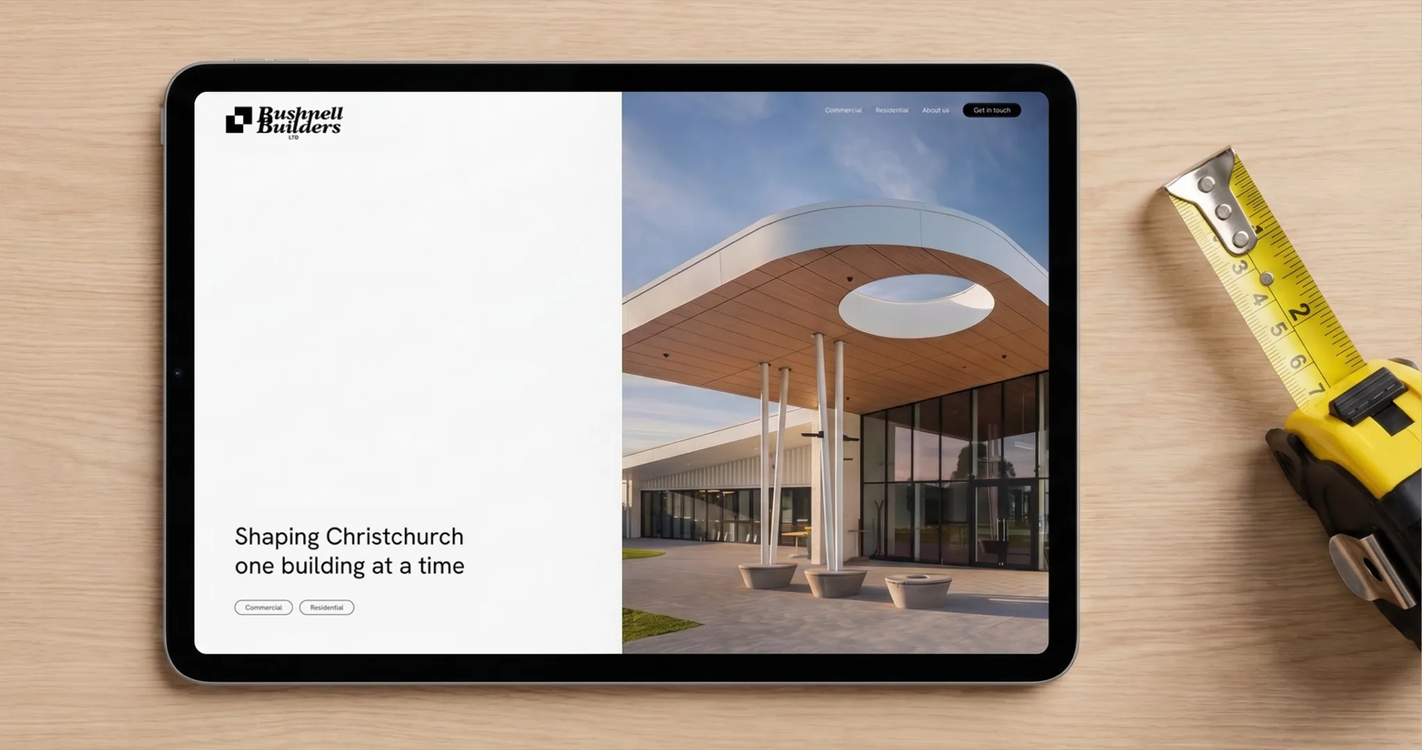 Bushnell Builders website homepage shown on a tablet