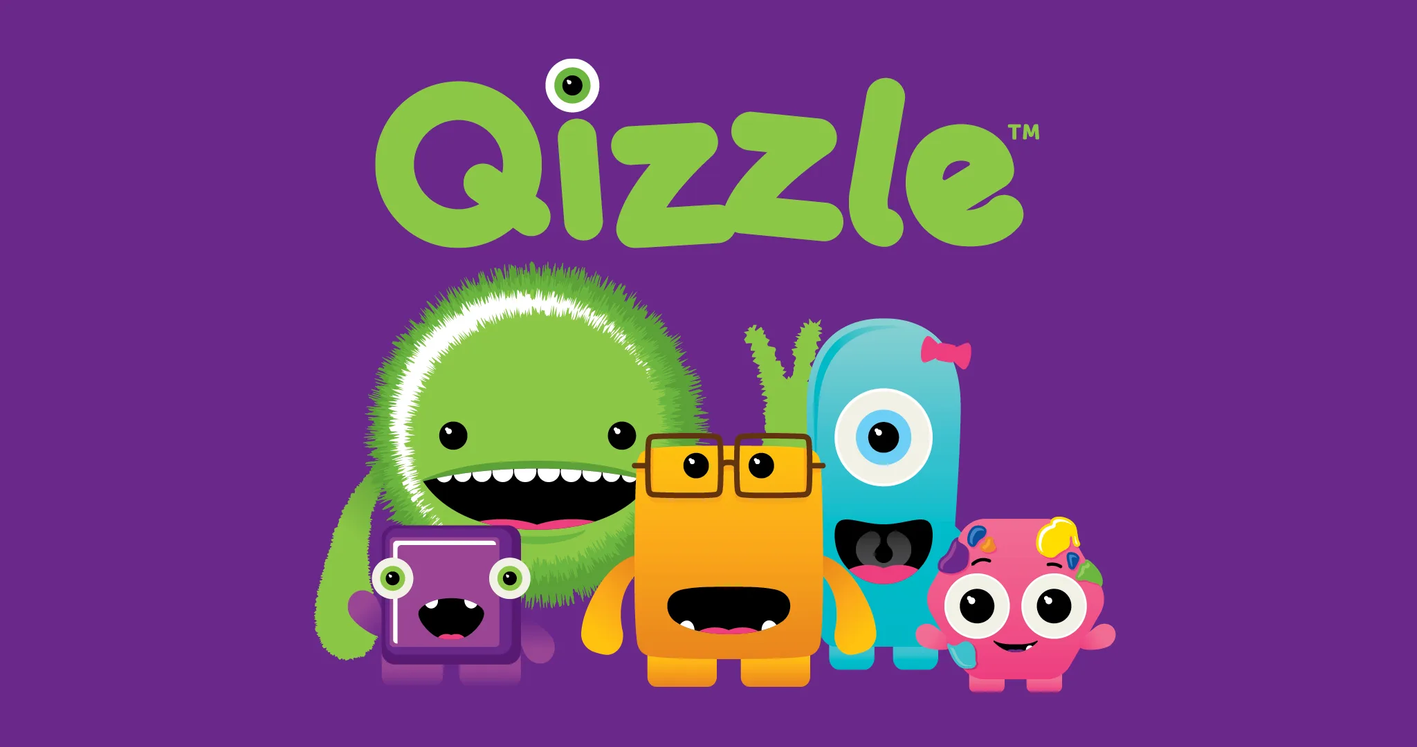 Qizzle brand characters — Ziggy, Pop, Hamish, Izzy and Bounce